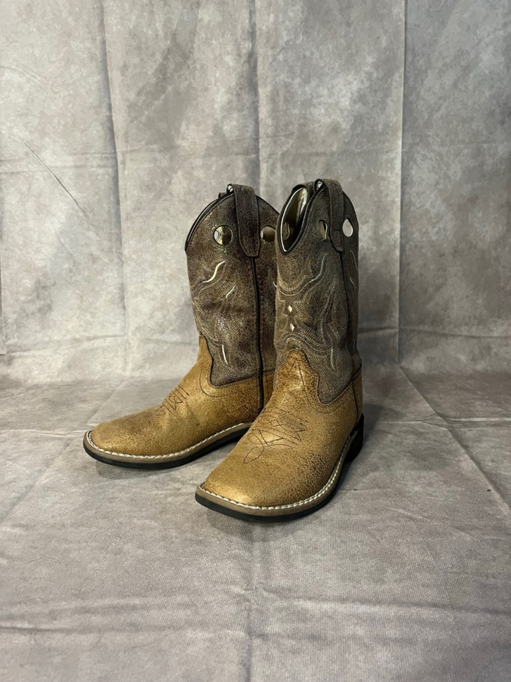 Old West Kids Cowboy Boots Brown Western Leather Size 13Y